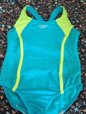 Speedo Teal One-Piece with Lime Accents - Girls
